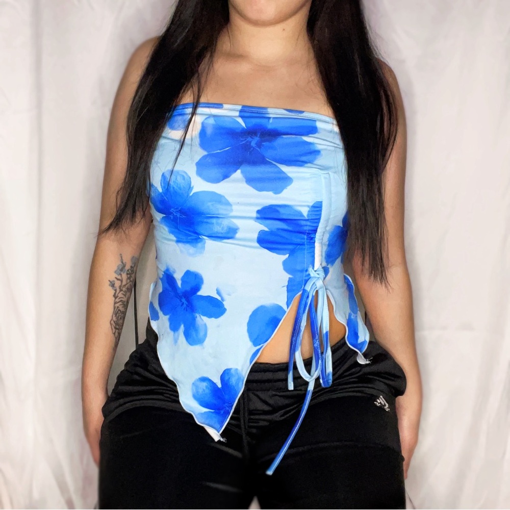 Blue floral tube top